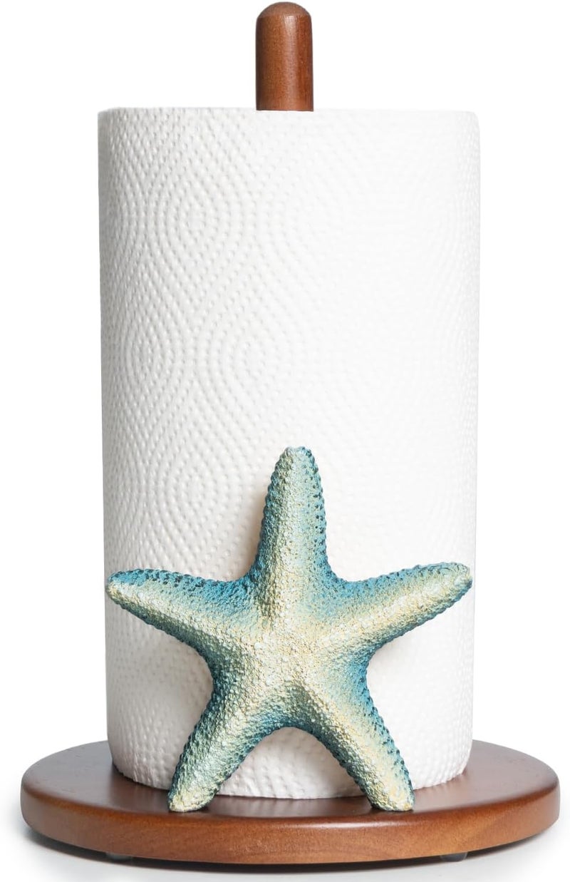 YLOVAN Starfish Paper Towel Holder - Decorative Paper Towel Holder Countertop Retro Coastal Kitchen Decor Starfish Unique Beach House Gifts for Women Cute Ocean Themed Decor for Home Nautical Wood Aesthetic - Image 1